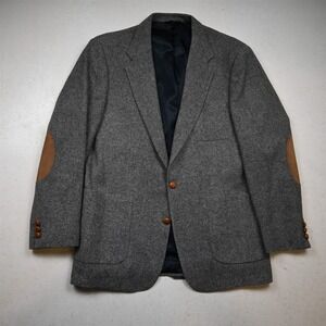 Vtg Mens 44L Gray Birdseye 100% Wool Tweed Mens Blazer Jacket Sport Coat
